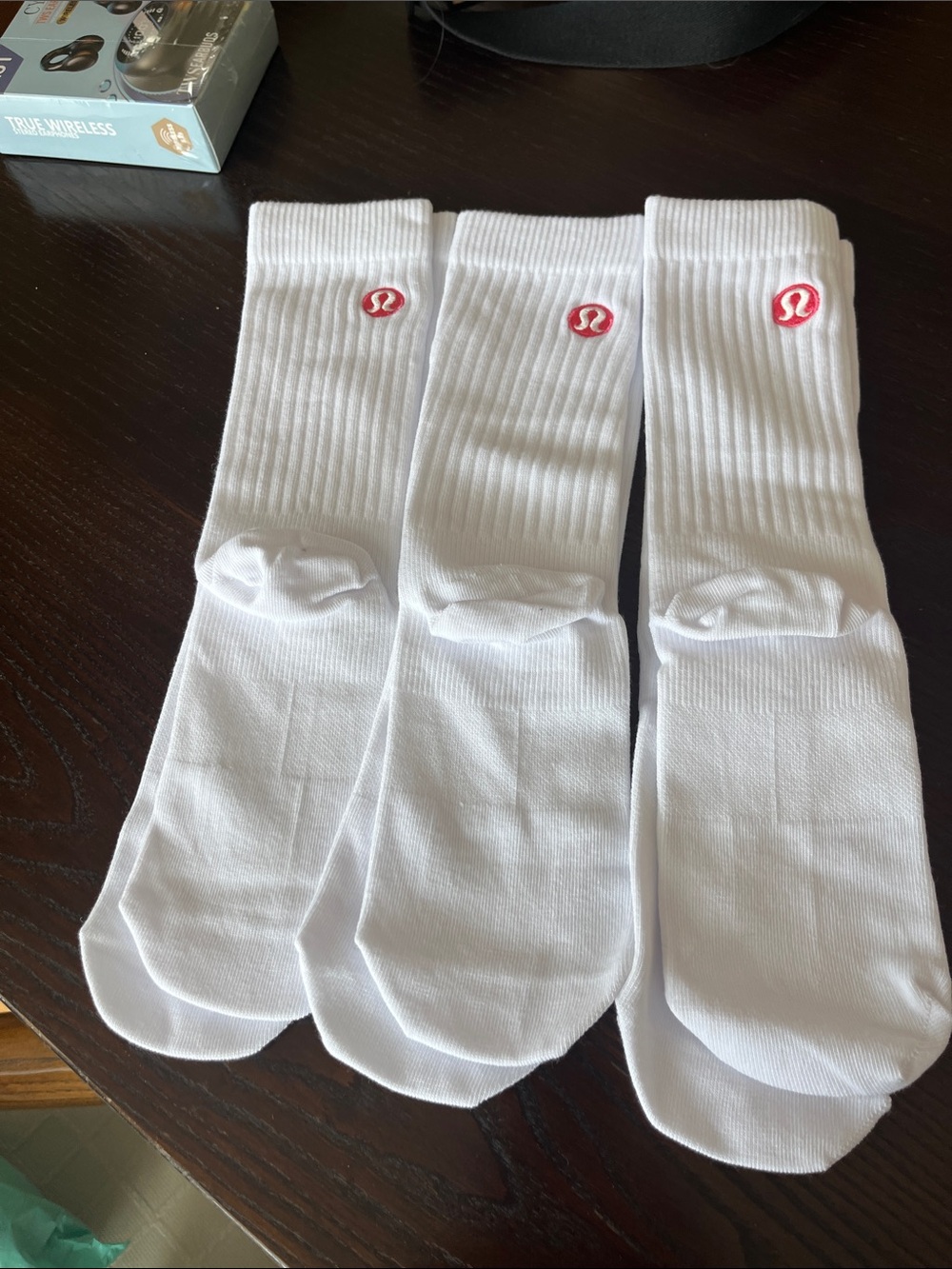 NWOT lululemon athletica White Crew Socks with pink Logo (3-Pack)